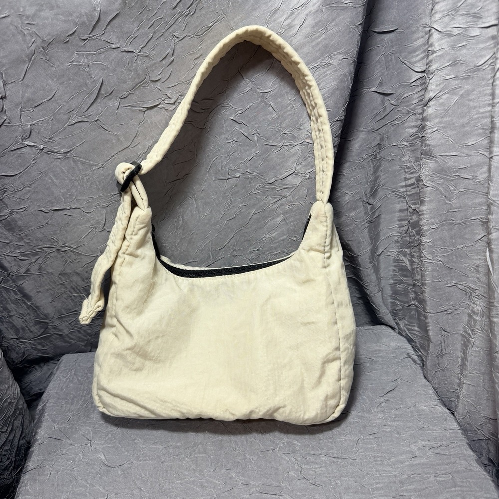 Baggu Mini Shoulder Nylon Bag Ivory Zipper Adjustable Recycled